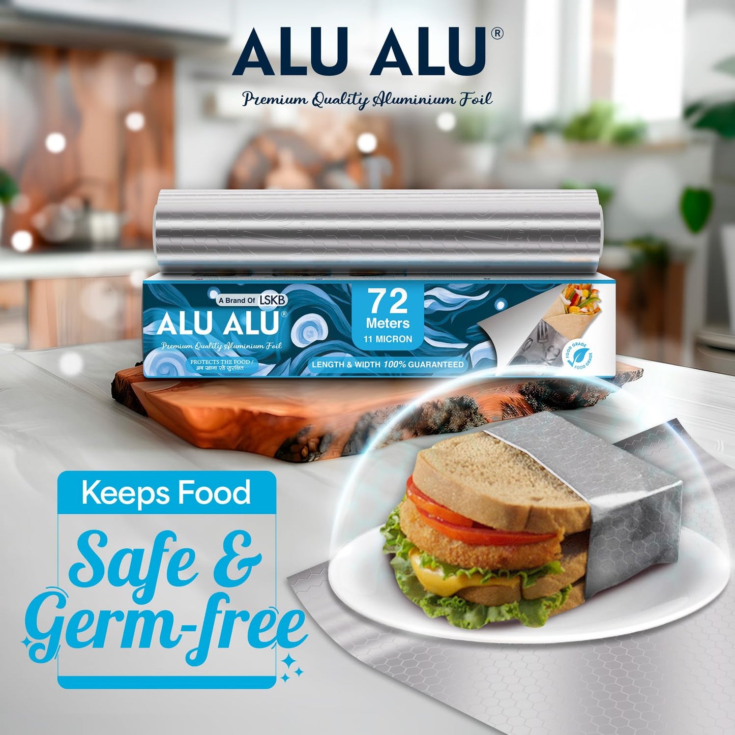 ALU ALU 72 Meter Silver Aluminium Foil | Premium Quality | 11 Micron Thickness | Keeps Food Warm and Hygienic | Ideal for Food Wrapping, Packing, Storing and Serving