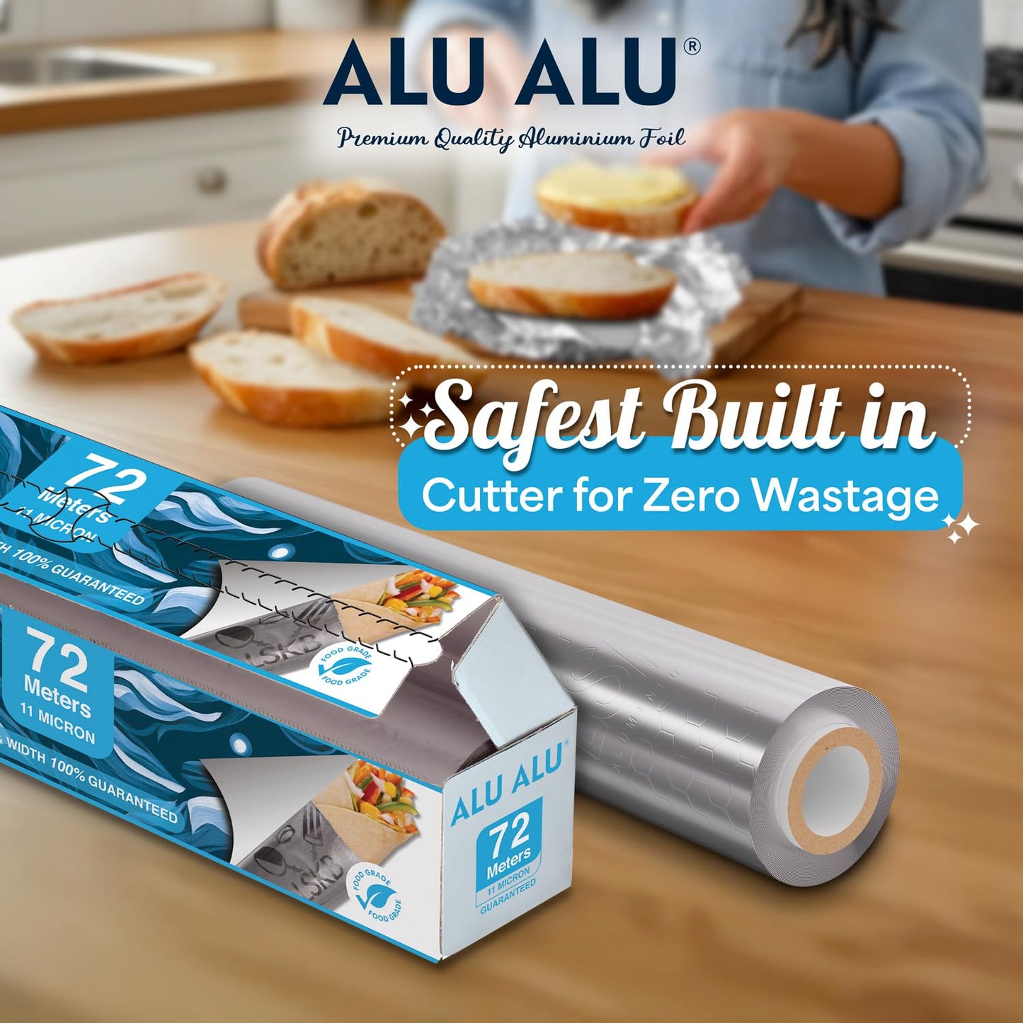ALU ALU 72 Meter Silver Aluminium Foil | Premium Quality | 11 Micron Thickness | Keeps Food Warm and Hygienic | Ideal for Food Wrapping, Packing, Storing and Serving